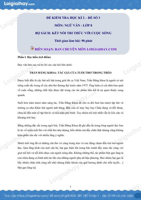 Đề thi học kì 2 Văn 8 Kết nối tri thức - Đề số 3